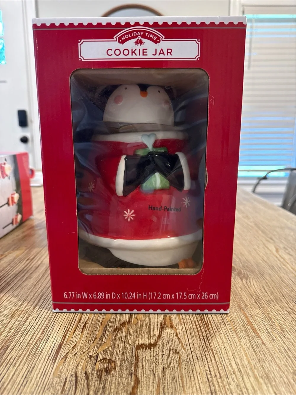 Holiday Time Red Penguin Cookie Jar - Hand-Painted